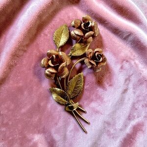 Vintage KREMENTZ 2 Tone Rose Gold Yellow Flower Floral Pin Brooch